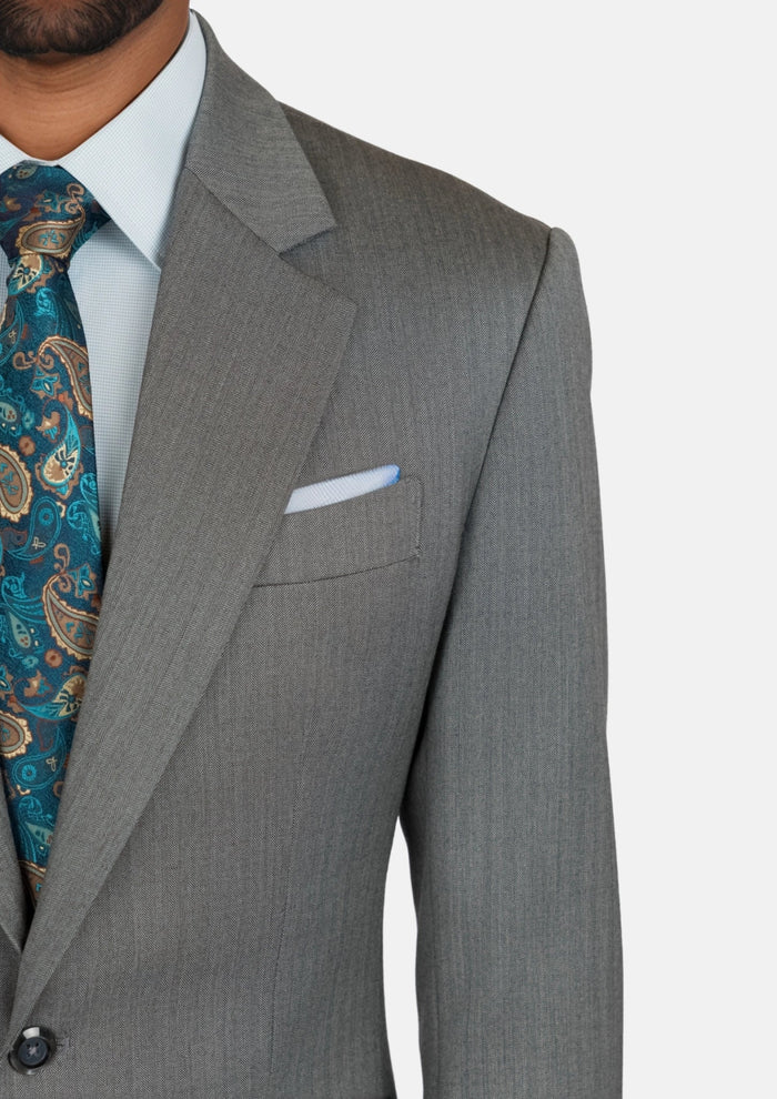 Mid Grey Herringbone Astor Suit - SARTORO