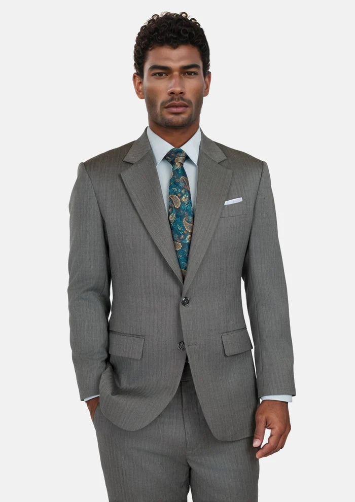 Mid Grey Herringbone Astor Suit - SARTORO