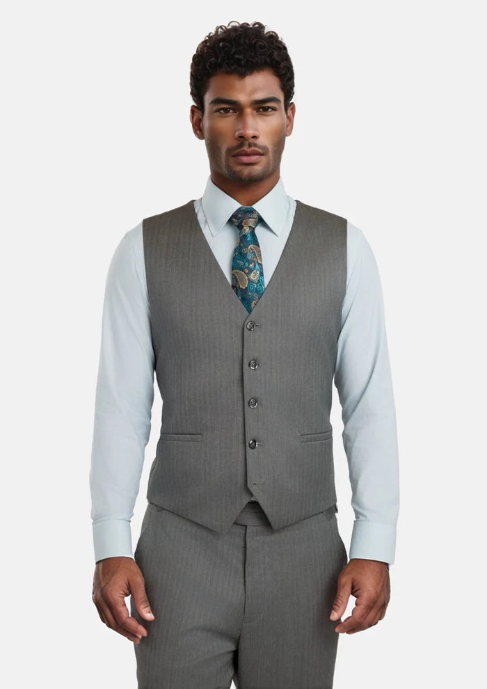 Mid Grey Herringbone Vest - SARTORO