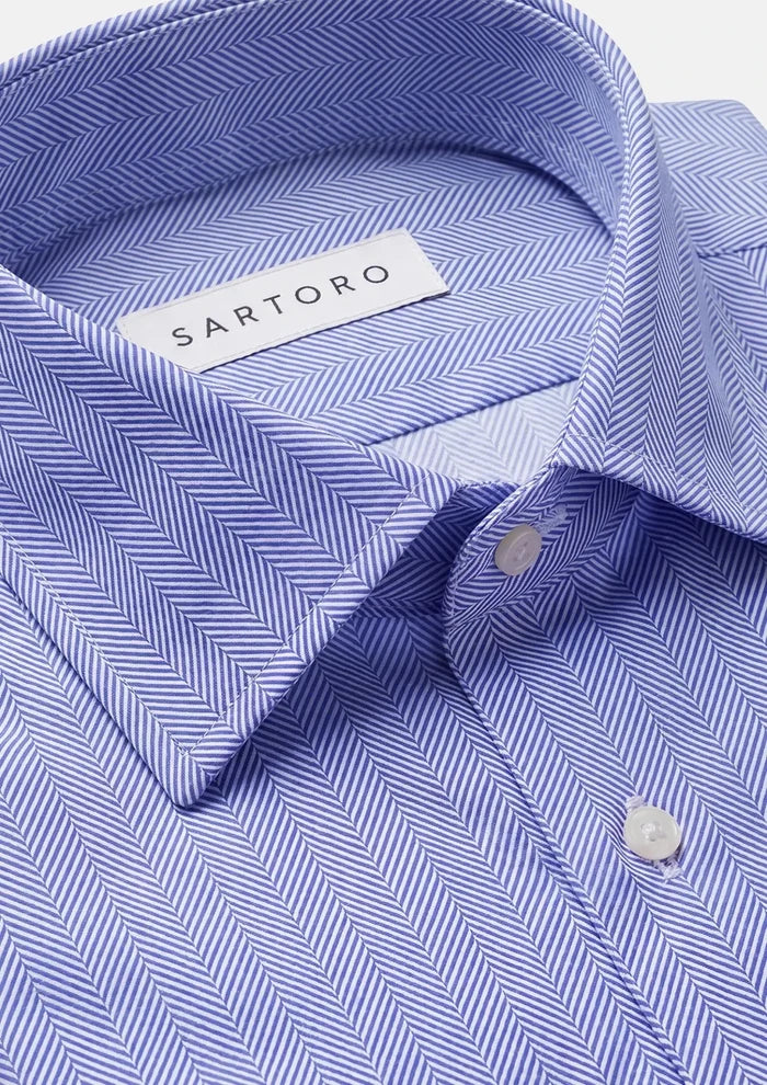 Midnight Blue Herringbone Shirt - SARTORO