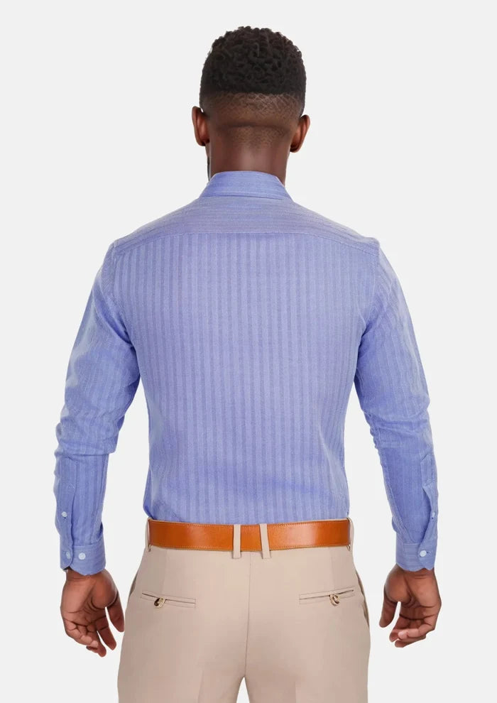 Blue Herringbone Shirt - SARTORO