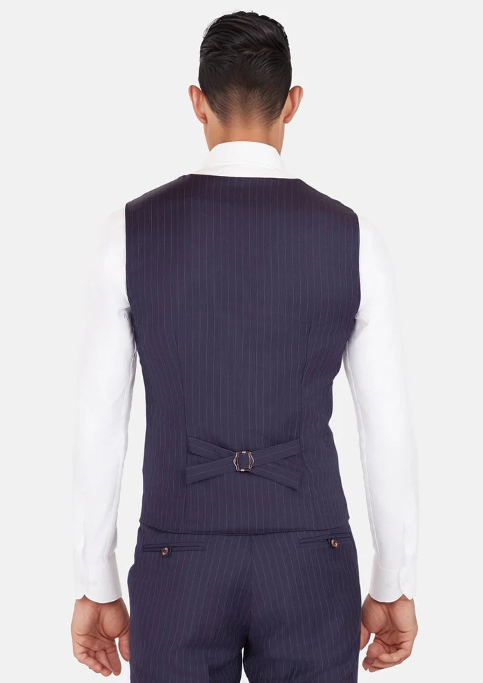 Midnight Blue Pinstripe Vest - SARTORO