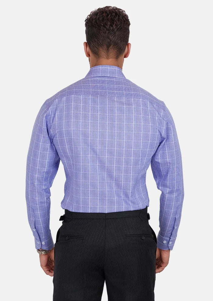 Periwinkle Prince of Wales Shirt - SARTORO