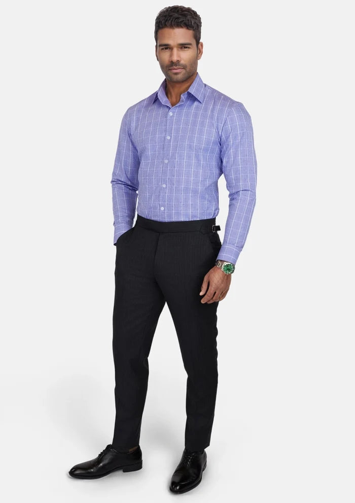 Periwinkle Prince of Wales Shirt - SARTORO