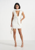 mirena-ruched-open-back-mini-dress-with-scarf-white