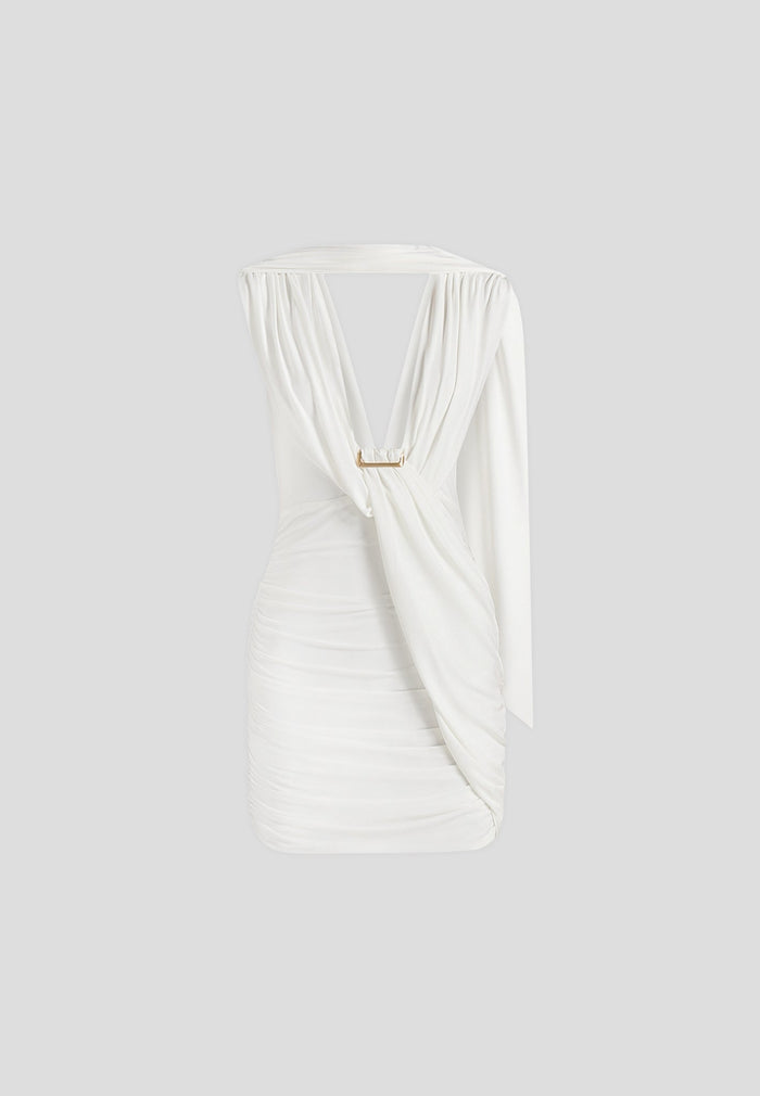 mirena-ruched-open-back-mini-dress-with-scarf-white