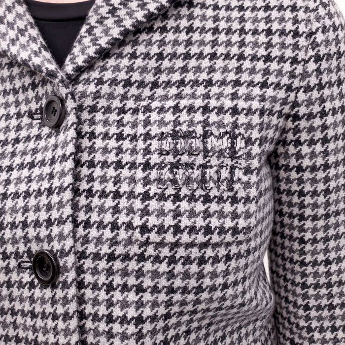 MIU MIU CROPPED HOUNDSTOOTH BLAZER WITH LOGO - SIZE 36