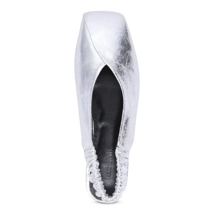 Mollini BREETNY Flat in Slingback Black in Silver Crinkle