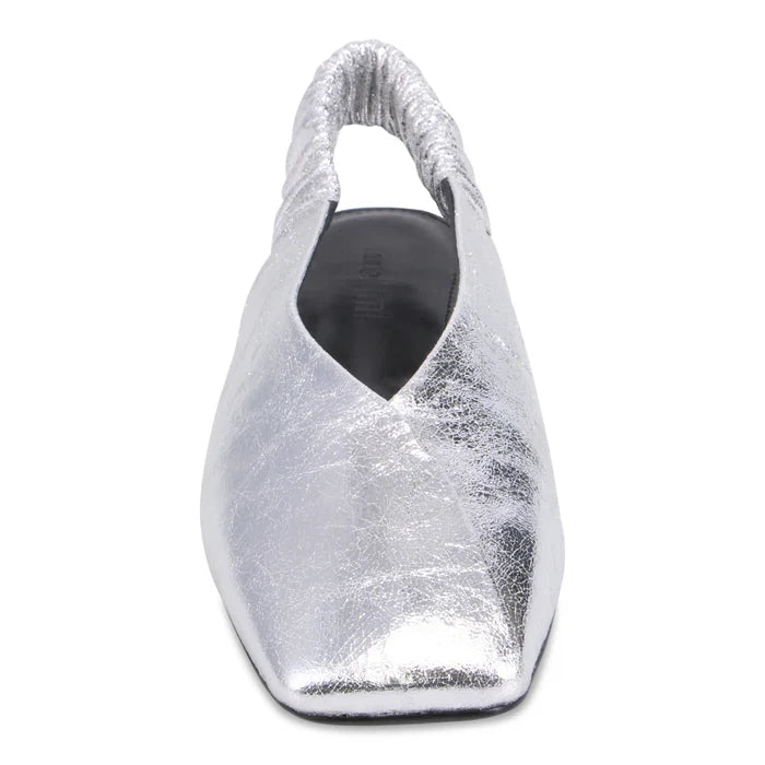 Mollini BREETNY Flat in Slingback Black in Silver Crinkle