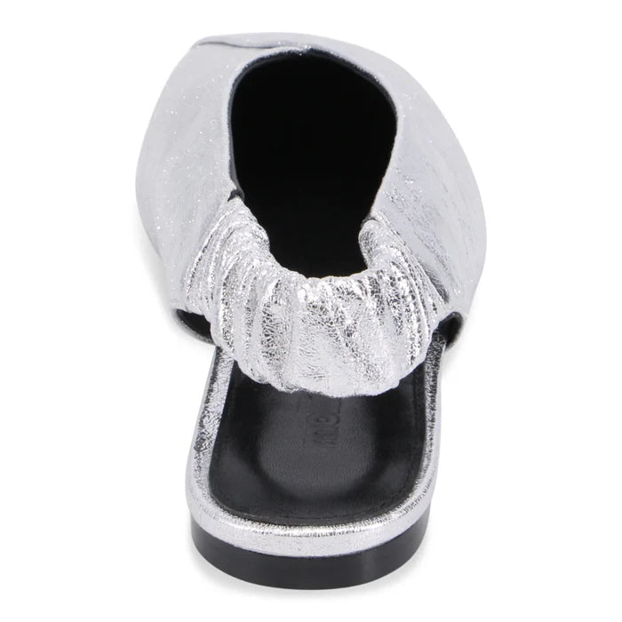 Mollini BREETNY Flat in Slingback Black in Silver Crinkle