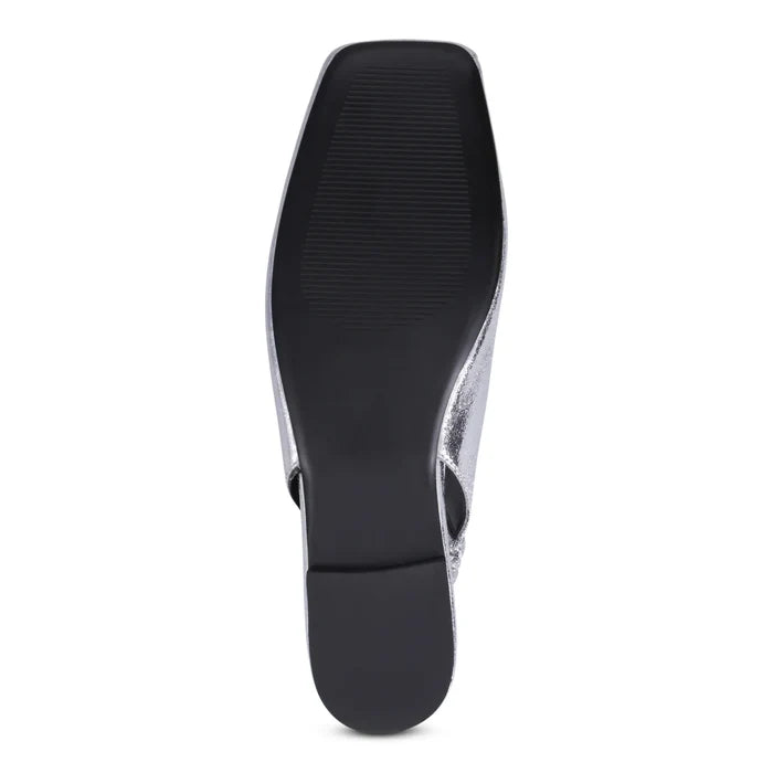 Mollini BREETNY Flat in Slingback Black in Silver Crinkle