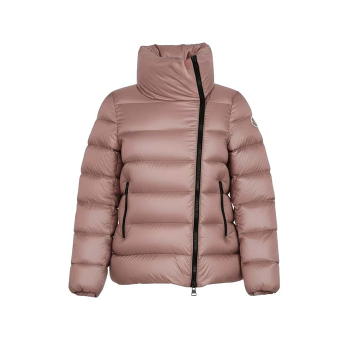 MONCLER TAUPE ASYMMETRICAL ZIPPER PUFFER JACKET WITH LOGO - SIZE 00 (XXS)