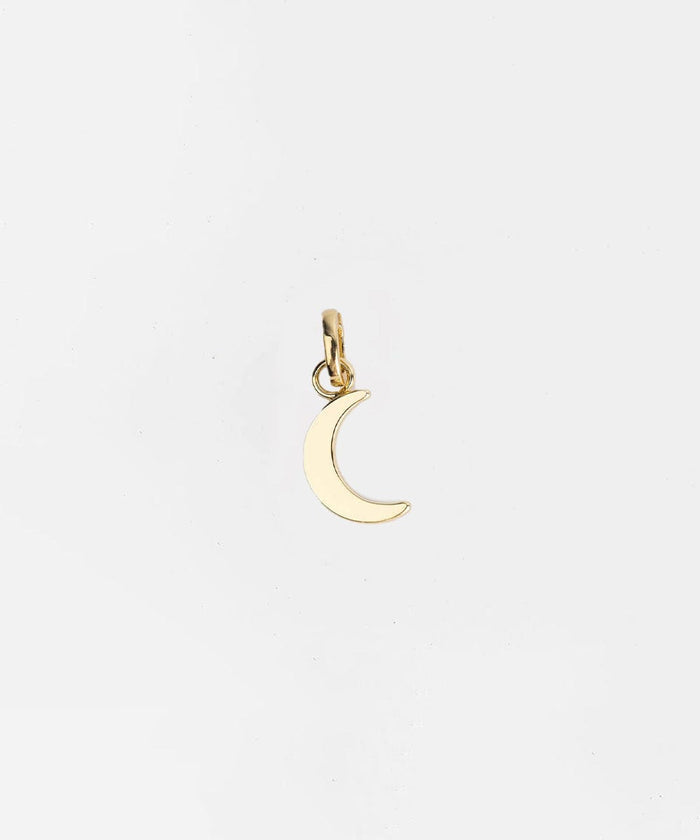 Gold moon-shaped pendant hat charm on a light gray background #color_gold