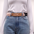 MOSCHINO MONGOLIAN HAIR GOLD LOGO BELT - SIZE 42