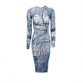 MUGLER BLUE STAR PATTERN RUCHED SHEER DRESS - SIZE 34