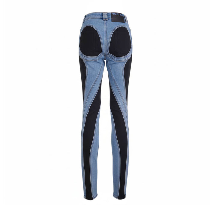 MUGLER CUTOUT DENIM SPIRAL JEANS - SIZE 36