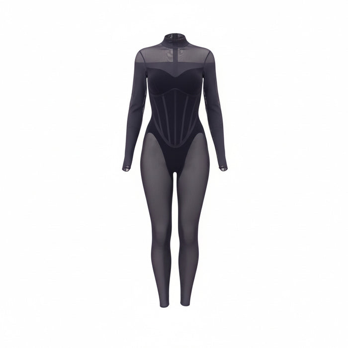 MUGLER X WOLFORD BLACK SHEER CATSUIT - SIZE S