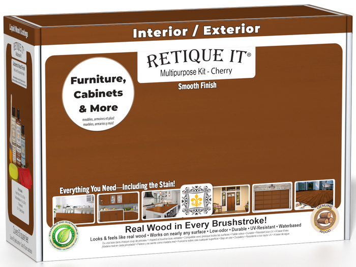 Retique It® Multipurpose Kit - Cherry packaging featuring furniture, cabinets, and more.