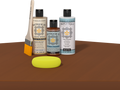 Retique It refinishing kit with Light Wood primer, Cherry gel stain alternative, matte Tripletique topcoat, a brush and yellow sponge.