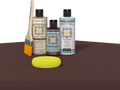 Retique It refinishing kit with Light Wood primer, Red Mahogany gel stain alternative, matte Tripletique topcoat, a brush and yellow sponge.