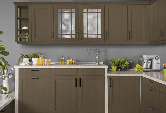 Retique It Multi-purpose Smooth Finish Kit (Large) in Black Walnut for wood cabinet refinishing, showing smooth wood surface and tools.