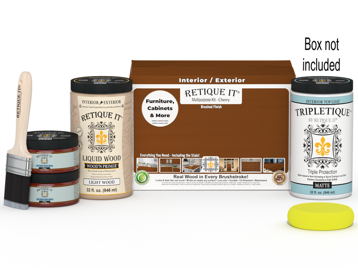 Large Cherry wood finish kit by Retique It for interior projects, featuring smooth, multi-purpose top coat in a wood'n finish set.
