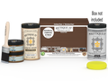 Large Dark Oak wood finish kit from Retique It with exterior top coat and matte finish, including tools and products in the box.