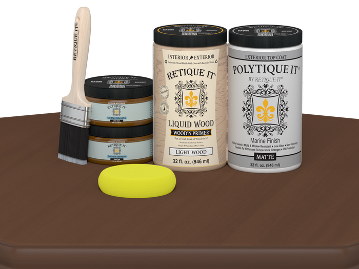 Large Dark Oak exterior wood finish kit with smooth matte top coat from Retique It Wood'n Finish Kits for multi-purpose use.