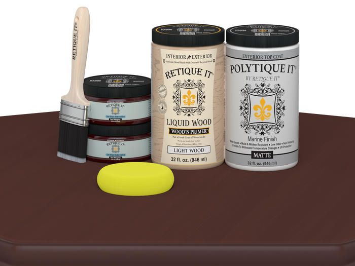 Large Red Mahogany exterior wood finish kit by Retique It with smooth matte top coat for multi-purpose wood projects.