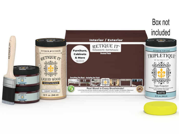 Large Red Mahogany Wood'n Finish Kit interior top coat with smooth finish for wood surfaces, by Retique It