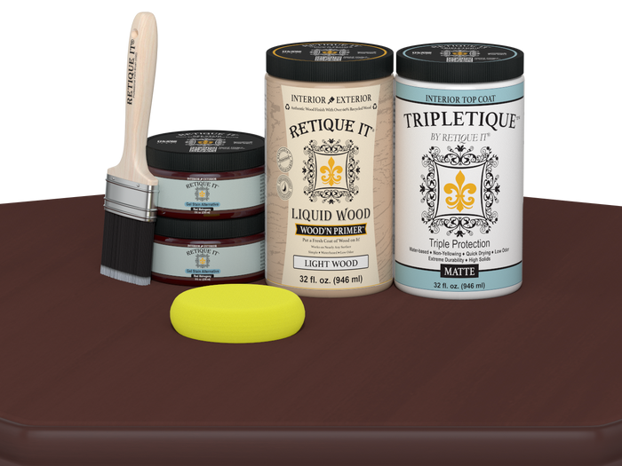 Retique It Multi-purpose Smooth Finish Kit in Red Mahogany for interior wood top coating, large size with matte finish.