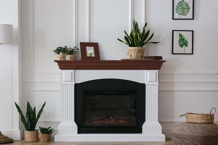 Retique It Multi-purpose Smooth Finish Kit in Red Mahogany for wood interior top coat, shown on fireplace mantle.
