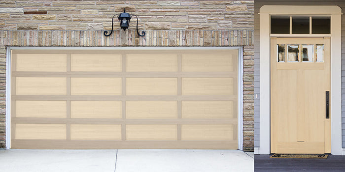 Retique It Large Multi-purpose Smooth Finish Kit in White Oak for exterior wood, featuring a matte top coat on a garage door.