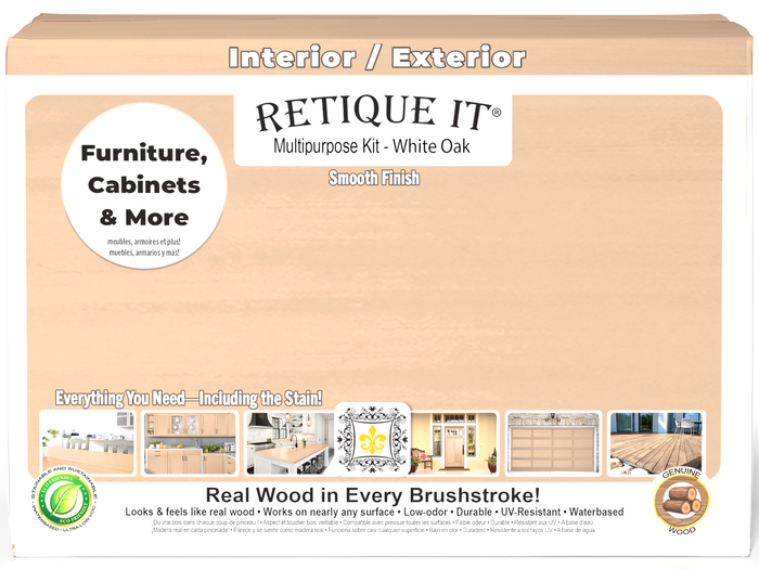 Retique It Multi-purpose Smooth Finish Kit (Large) in White Oak with exterior top coat and matte finish, shown in box front image.