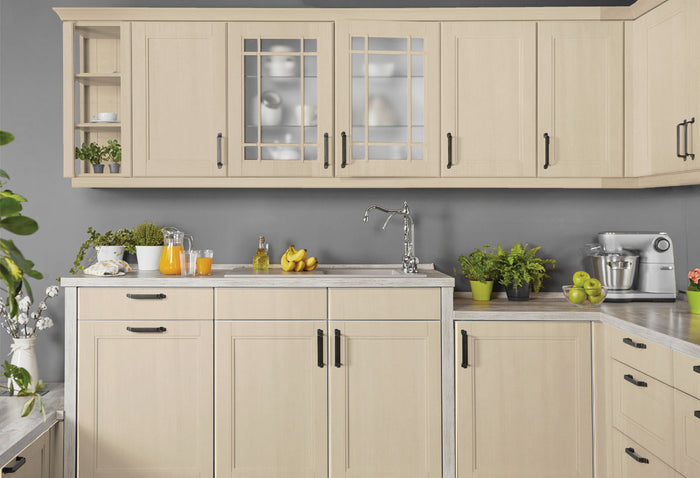 Retique It wood finish kit for large white oak kitchen cabinets with a smooth, matte interior top coat.