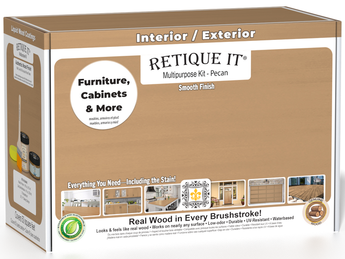 Retique It® Pecan Multipurpose Kit box for interior and exterior furniture, cabinets, and more, featuring a smooth real wood finish.