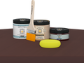 Retique It refinishing kit with Light Wood primer, Red Mahogany gel stain alternative, matte Tripletique topcoat, a brush and yellow sponge.