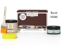 Retique It® Red Mahogany Multipurpose Kit with Liquid Wood primer, Red Mahogany gel stain alternative, paintbrush, and yellow sponge displayed with the product box.