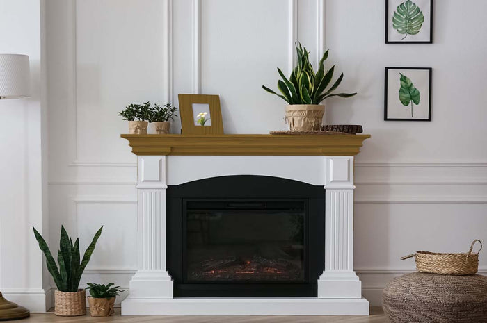 Retique It Wood'n Finish Kit in Dark Pecan applied to a fireplace mantle, showcasing a smooth, rich wood finish.