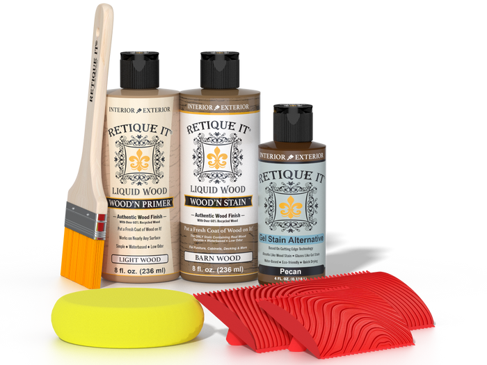 Retique It Wood'n Finish Kit in Modern Walnut, a multi-purpose wood finishing kit with a 3D wood grain effect.