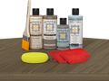 Retique It® Weathered Wood Wood'n Kit with Matte TripleTique® includes a brush, Light Wood primer, Weathered Wood stain, Weathered Wood Gel Stain Alternative, Matte TripleTique® top coat, a yellow sponge, and a red graining tool.