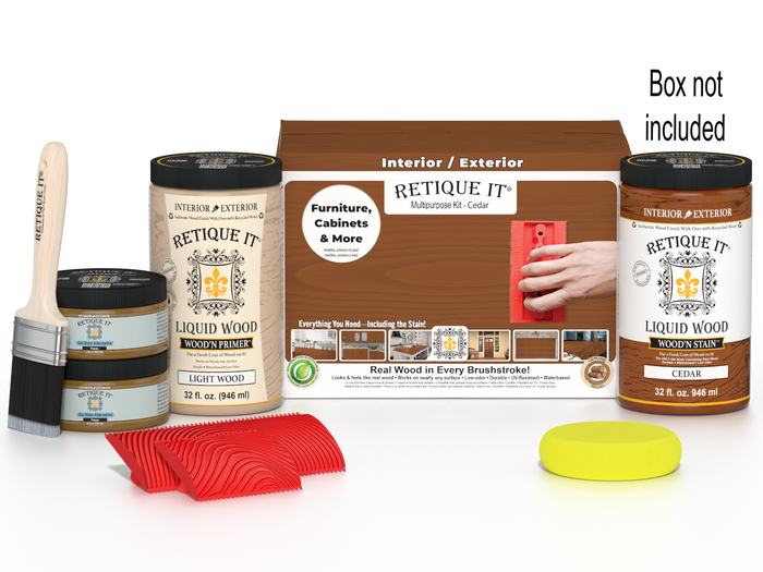 Large Cedar Wood'n Finish Kit by Retique It for multi-purpose wood finishing, includes tools and supplies for easy application.