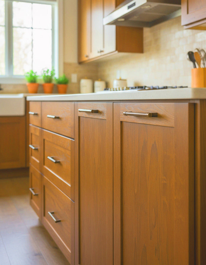 Large Cedar Wood'n Finish Kit from Retique It for wood finishing, featuring dark oak weathered look, shown on a kitchen surface.