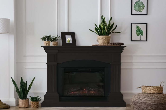 Retique It Wood'n Kit Multi-purpose interior top coat in classic black, shown for fireplace renovation with wood finish.
