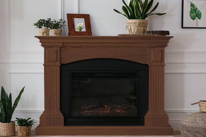Retique It Wood'n Finish Kit (Med) in Dark Oak for wood furniture and decor, shown on rustic fireplace surface.