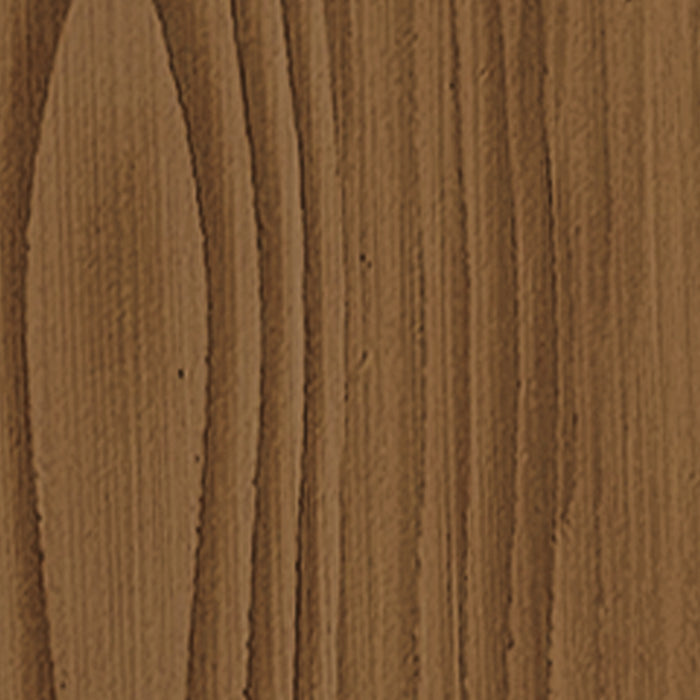Close-up wood grain sample in a warm modern walnut finish with rich brown tones and natural linear grain detail
