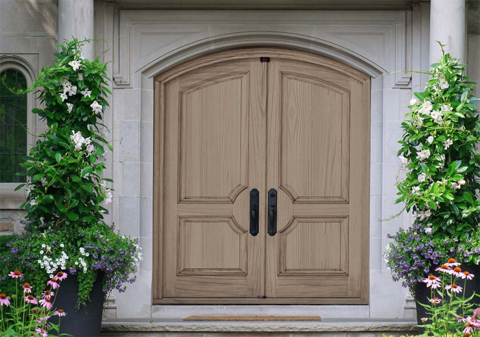 Retique It Wood'n Finish Kit in Weathered Wood for interior doors, showing textured wood grain and application details.
