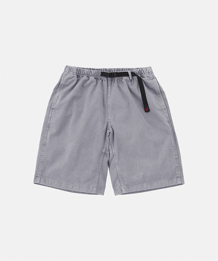 Gramicci Natural Dyed Jam Short in grey with a black belt against a light-tone background.
