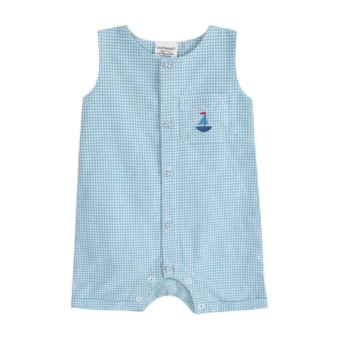Nautical Embroidered Gingham Baby Romper (Organic)