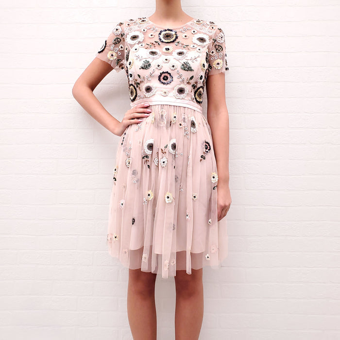 NEEDLE & THREAD FLORAL TULLE SEQUIN DRESS  - SIZE 8
